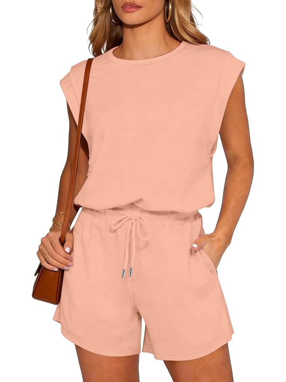 Women's Coral Summer Cap Sleeve Adjustable Drawstring Imported Petite Romper